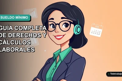 Ilustración plana corporativa de una trabajadora remota sonriente junto a gráficos abstractos sobre el salario mínimo en Chile.