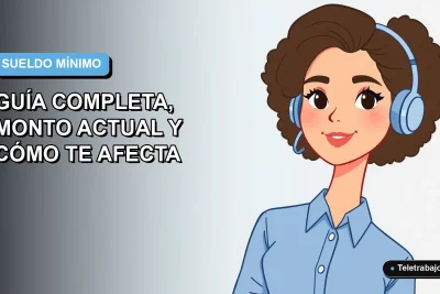 Ilustración plana corporativa de trabajadora chilena sonriente con blusa azul, sobre fondo degradado azul y blanco, representando el salario mínimo.