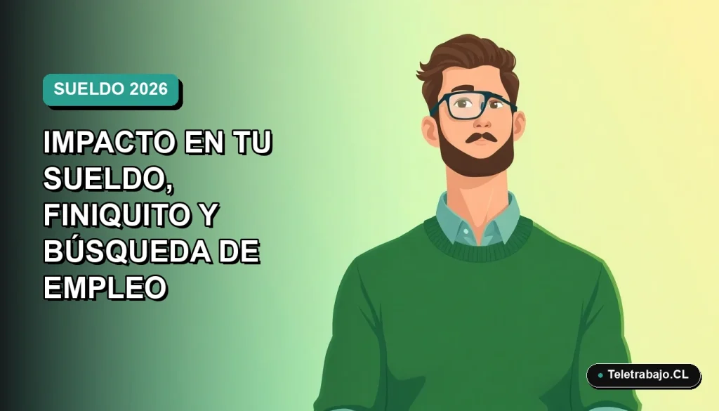 Ilustración plana corporativa de un trabajador remoto masculino en Chile, con fondo degradado azul verdoso, pensando en el impacto del nuevo salario mínimo.