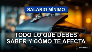Salario mínimo en Chile 2026, gráficos abstractos de economía en pantalla, oficina corporativa moderna.