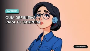 Ilustración vectorial plana de una mujer profesional chilena con blusa azul y corte de pelo moderno, mirando hacia un espacio vacío y abierto que simboliza salir de la zona de confort laboral, fondo con gradiente suave de color aguamarina.