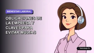 Ilustración vectorial plana de una mujer profesional chilena con expresión tranquila, sobre fondo degradado lavanda suave, representando la salud mental en el trabajo para 2026.