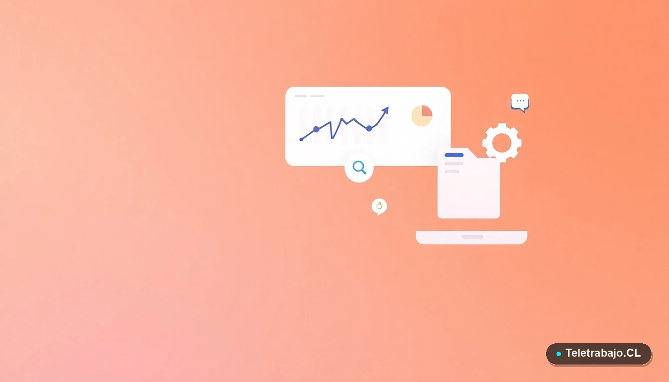 Elementos abstractos de interfaz de usuario tecnológica, gráficos y engranajes flotantes en estilo vectorial plano, sobre fondo degradado melocotón, concepto de cumplimiento normativo.