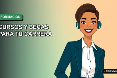 Ilustración vectorial plana de una mujer profesional con blusa blanca y chaqueta azul, sonriendo, sobre un fondo degradado suave de color verde mar y blanco. Espacio negativo a la izquierda.