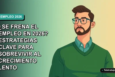 Ilustración plana corporativa de un trabajador masculino de tecnología, con suéter verde, mirando con determinación. Fondo con gradiente suave de color verde azulado.