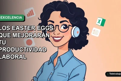 Ilustración vectorial plana de una profesional remota sonriente, con blusa azul, junto a íconos de gráficos y hojas de cálculo, sobre fondo degradado verde agua.