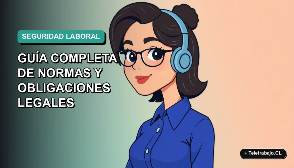 Ilustración plana corporativa de mujer profesional chilena con blusa azul, sobre fondo degradado verde azulado, representando seguridad laboral 2026.
