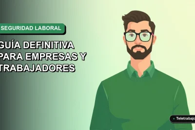 Ilustración vectorial plana de un trabajador masculino de teletrabajo en Chile, con suéter verde, sobre fondo degradado vacío. Concepto de seguridad y salud laboral 2026.
