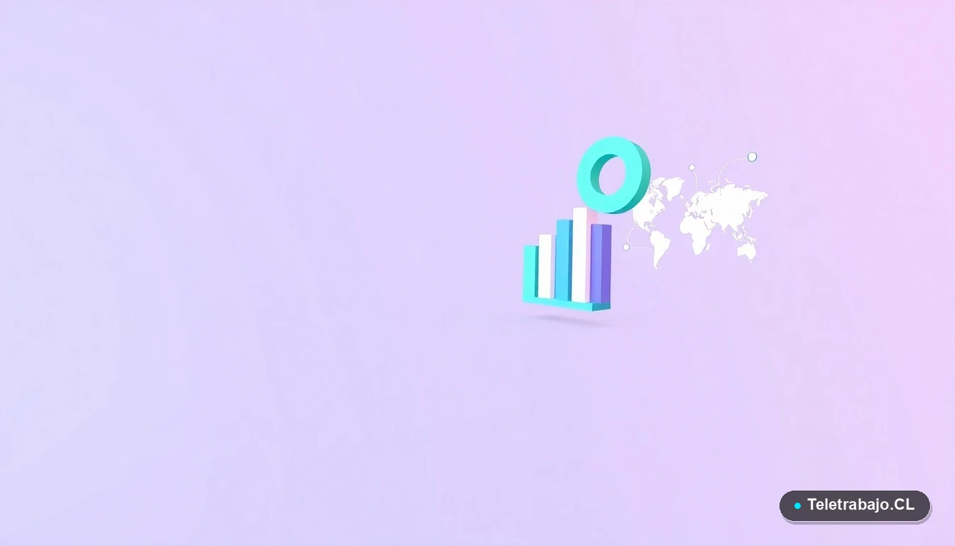 Elementos de interfaz de usuario abstractos y modernos, como gráficos y un icono de mapa mundial, representando el análisis de datos y la conexión global en el ámbito laboral tecnológico.