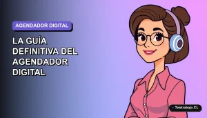 Ilustración vectorial plana de una mujer profesional trabajando remotamente, con fondo de gradiente suave.