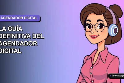Ilustración vectorial plana de una mujer profesional trabajando remotamente, con fondo de gradiente suave.
