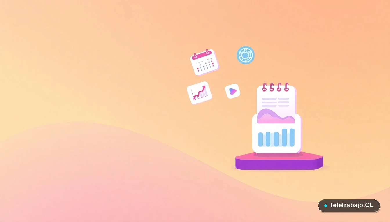 Interfaz de usuario abstracta con iconos de calendario y gráficos flotantes, ilustración vectorial plana con fondo degradado.