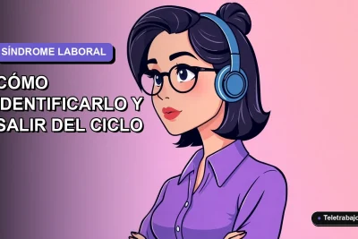 Ilustración vectorial plana de una trabajadora chilena de oficina con expresión ambigua, sobre fondo degradado lavanda suave. Representa el síndrome de Estocolmo laboral.