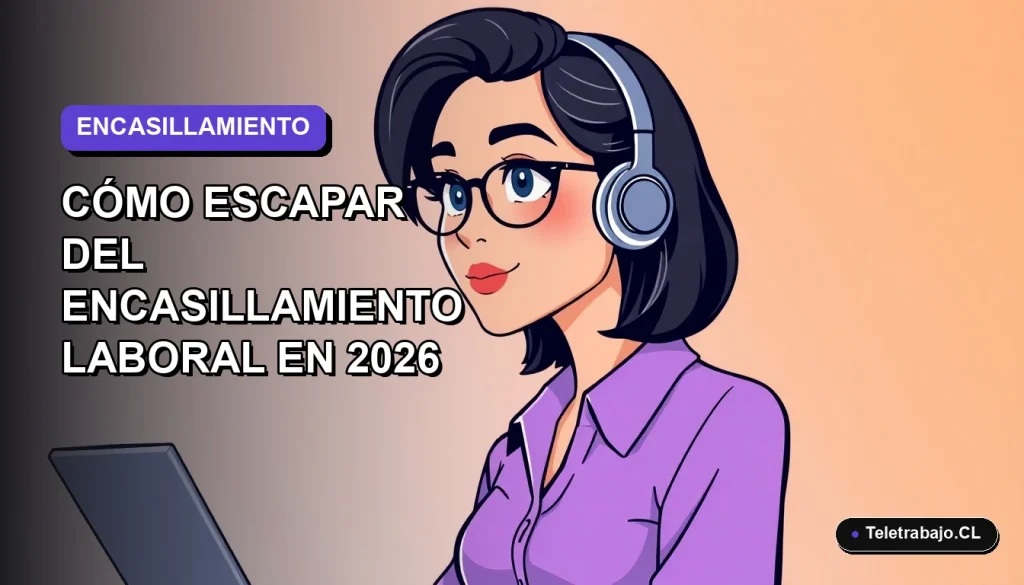 Ilustración vectorial plana de una mujer profesional chilena con síndrome de Ganímedes, mirando hacia un espacio vacío, fondo degradado lavanda.