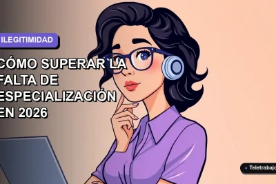 Ilustración plana vectorial corporativa de una mujer profesional con síndrome del impostor, mirando pensativa a la derecha con fondo degradado lavanda suave.