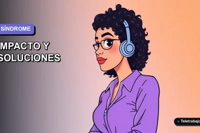 Ilustración vectorial plana de una mujer profesional de teletrabajo con expresión pensativa, sobre un fondo degradado lila suave. Espacio negativo a la izquierda.