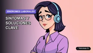 Ilustración vectorial plana de una trabajadora remota con expresión de cansancio, fondo degradado lavanda vacío.