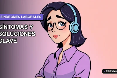 Ilustración vectorial plana de una trabajadora remota con expresión de cansancio, fondo degradado lavanda vacío.