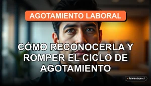Imagen conceptual sobre el síndrome de burnout o agotamiento laboral en Chile, mostrando a un profesional estresado en un entorno corporativo.