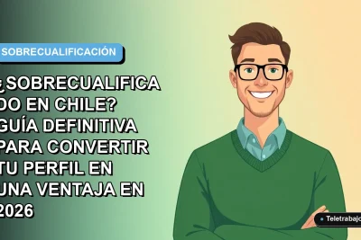 Ilustración plana vectorial de un hombre profesional chileno con suéter verde, sonriendo, sobre un fondo degradado azul. Representa al trabajador sobrecualificado convirtiendo su perfil en una ventaja.
