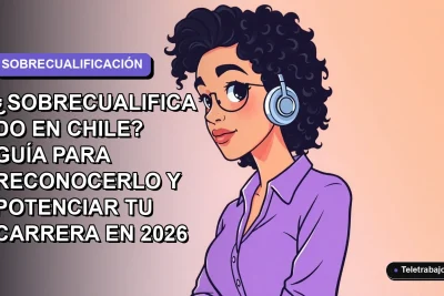 Ilustración plana corporativa de una mujer profesional chilena con expresión pensativa, sobre fondo degradado lavanda suave, representando el concepto de sobrecualificación en el mercado laboral tecnológico.