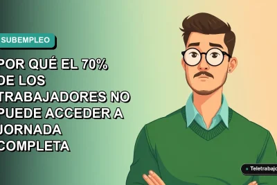 Ilustración vectorial plana de un trabajador masculino de tecnología con suéter verde, mirando pensativo, sobre fondo degradado azul verdoso. Concepto de subempleo en Chile.