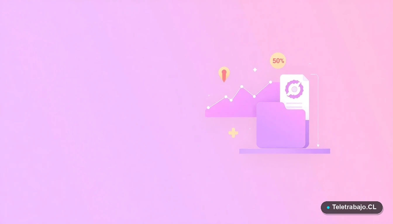 Elementos de interfaz de usuario abstractos y minimalistas, como gráficos y engranajes, en tonos lavanda y durazno, sobre fondo degradado. Representa datos y sistemas del mercado laboral.