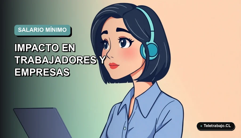 Ilustración plana corporativa de una trabajadora remota con blusa azul, sobre fondo degradado suave azul verdoso, espacio negativo a la izquierda.