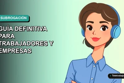 Ilustración plana corporativa de una trabajadora chilena de tecnología con blusa azul, sobre fondo degradado verde azulado. Concepto de subrogación laboral 2026.
