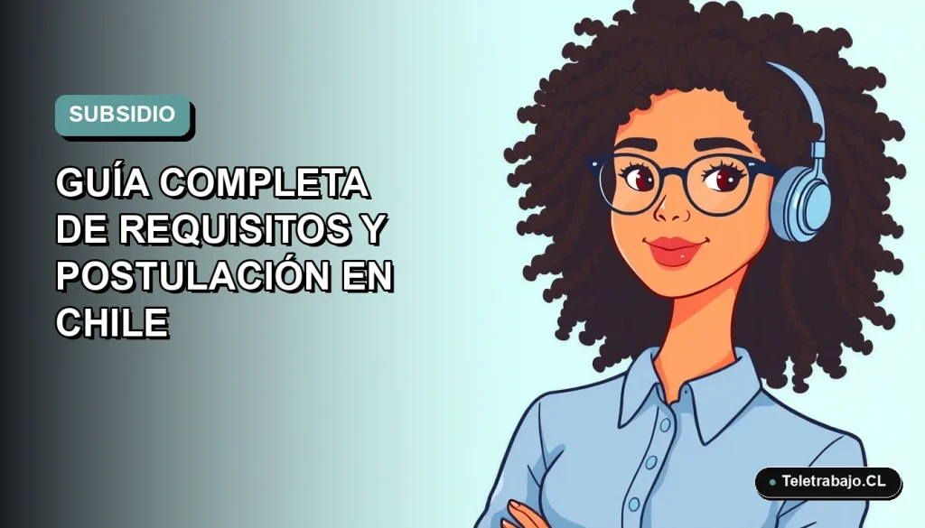 Ilustración plana corporativa de una mujer joven profesional con blusa azul y lentes, sobre fondo degradado azul verdoso, representando el Subsidio al Empleo Joven 2026 en Chile.