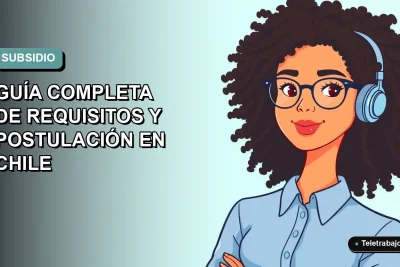 Ilustración plana corporativa de una mujer joven profesional con blusa azul y lentes, sobre fondo degradado azul verdoso, representando el Subsidio al Empleo Joven 2026 en Chile.