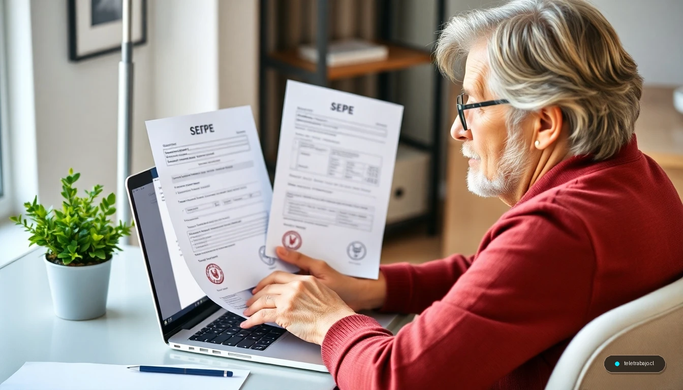 Persona consultando la solicitud del subsidio extraordinario de desempleo en el portal del SEPE desde su ordenador