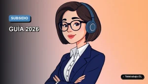 Ilustración plana corporativa de mujer profesional con camisa blanca y chaqueta azul, sobre fondo degradado azul y gris, concepto de subsidio por desempleo.