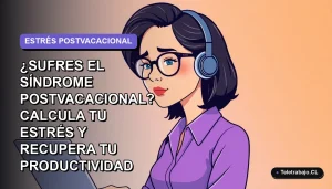 Ilustración plana de mujer profesional con síndrome postvacacional mirando a la izquierda, fondo degradado lavanda suave.