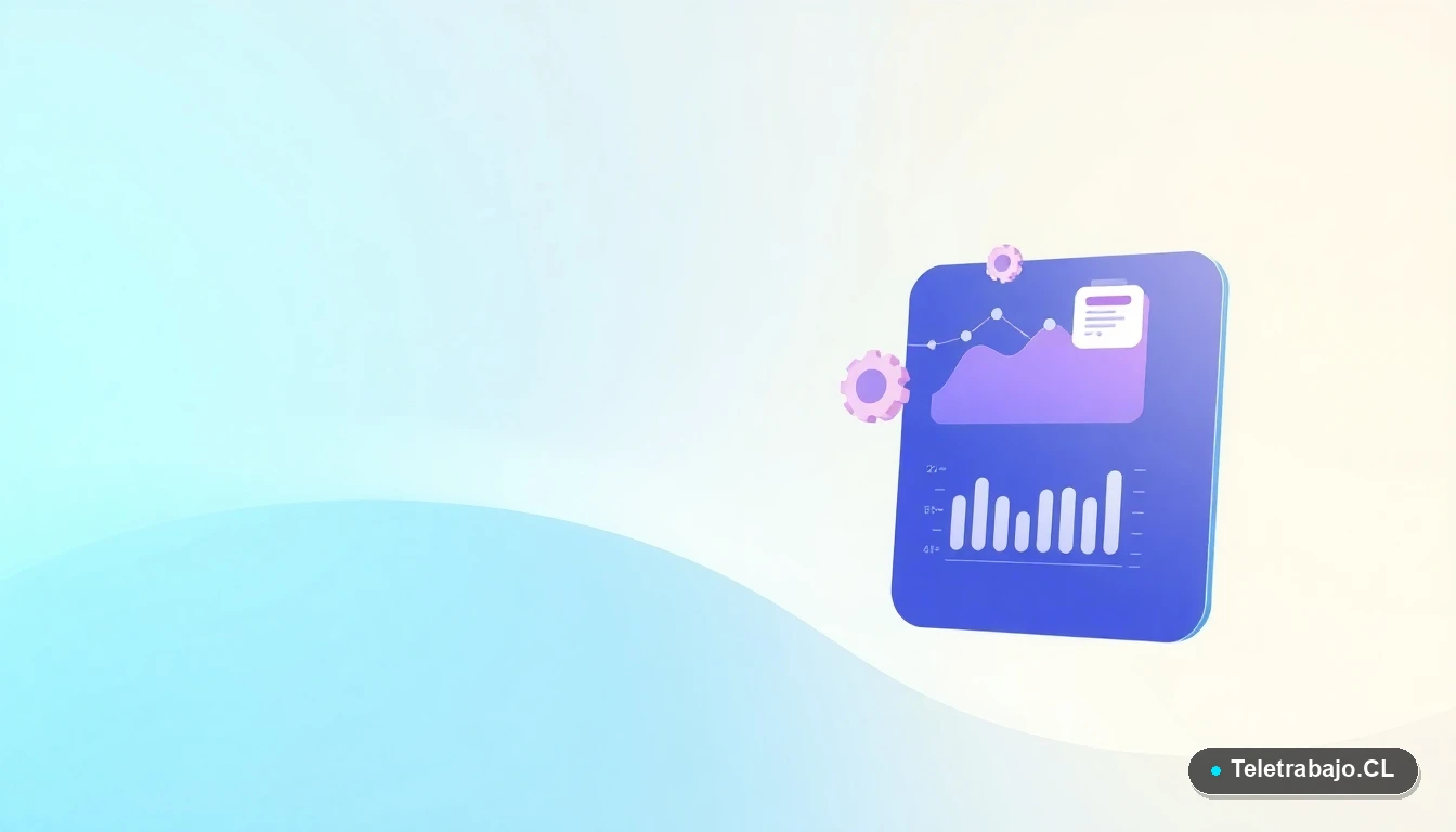 Interfaz de usuario abstracta con gráficos y iconos flotantes sobre fondo degradado menta, concepto de análisis de productividad.