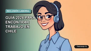 Ilustración plana vectorial de una mujer profesional chilena con blusa azul, sonriendo, sobre fondo degradado suave azul verdoso. Espacio negativo a la izquierda.