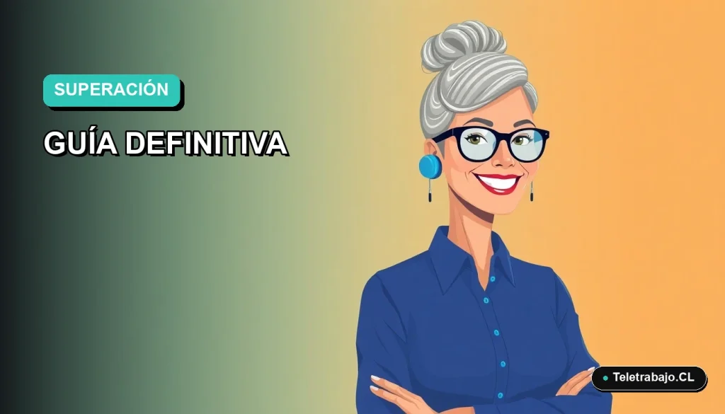 Ilustración vectorial plana de una mujer profesional madura, con cabello gris recogido y blusa azul, sonriendo con confianza. Fondo con degradado suave de azul a verde menta, espacio negativo a la izquierda.