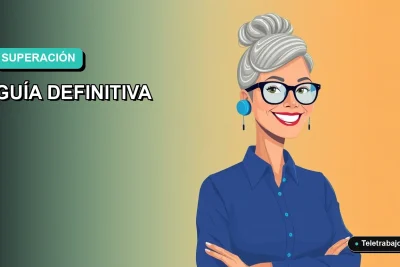 Ilustración vectorial plana de una mujer profesional madura, con cabello gris recogido y blusa azul, sonriendo con confianza. Fondo con degradado suave de azul a verde menta, espacio negativo a la izquierda.