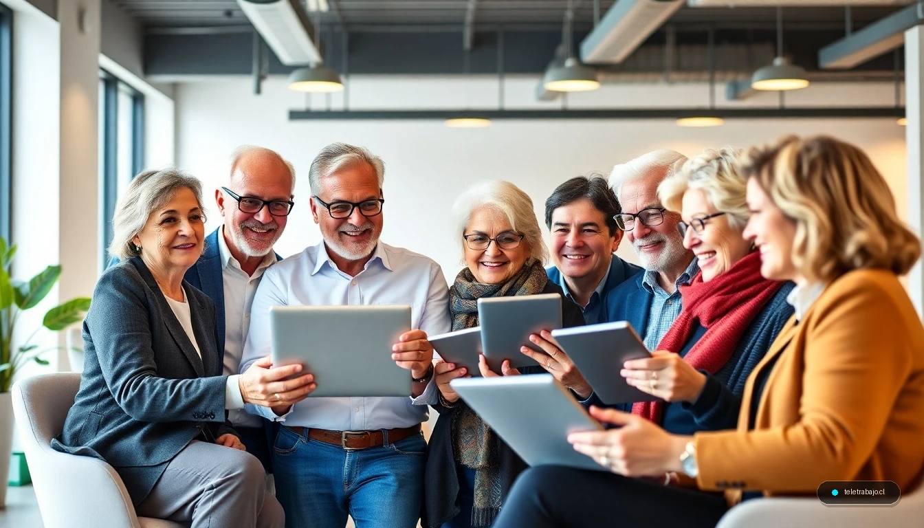 Profesionales senior colaborando en un entorno laboral moderno y dinámico en 2026