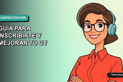 Ilustración vectorial plana de una mujer profesional chilena sonriendo, con peinado moderno y blusa color salmón, sobre fondo degradado azul verdoso. Representa talleres de empleo y mejora de currículum.