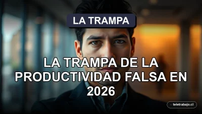 Portada editorial sobre productividad falsa en la oficina moderna, un ejecutivo latino mira a la cámara con escepticismo.