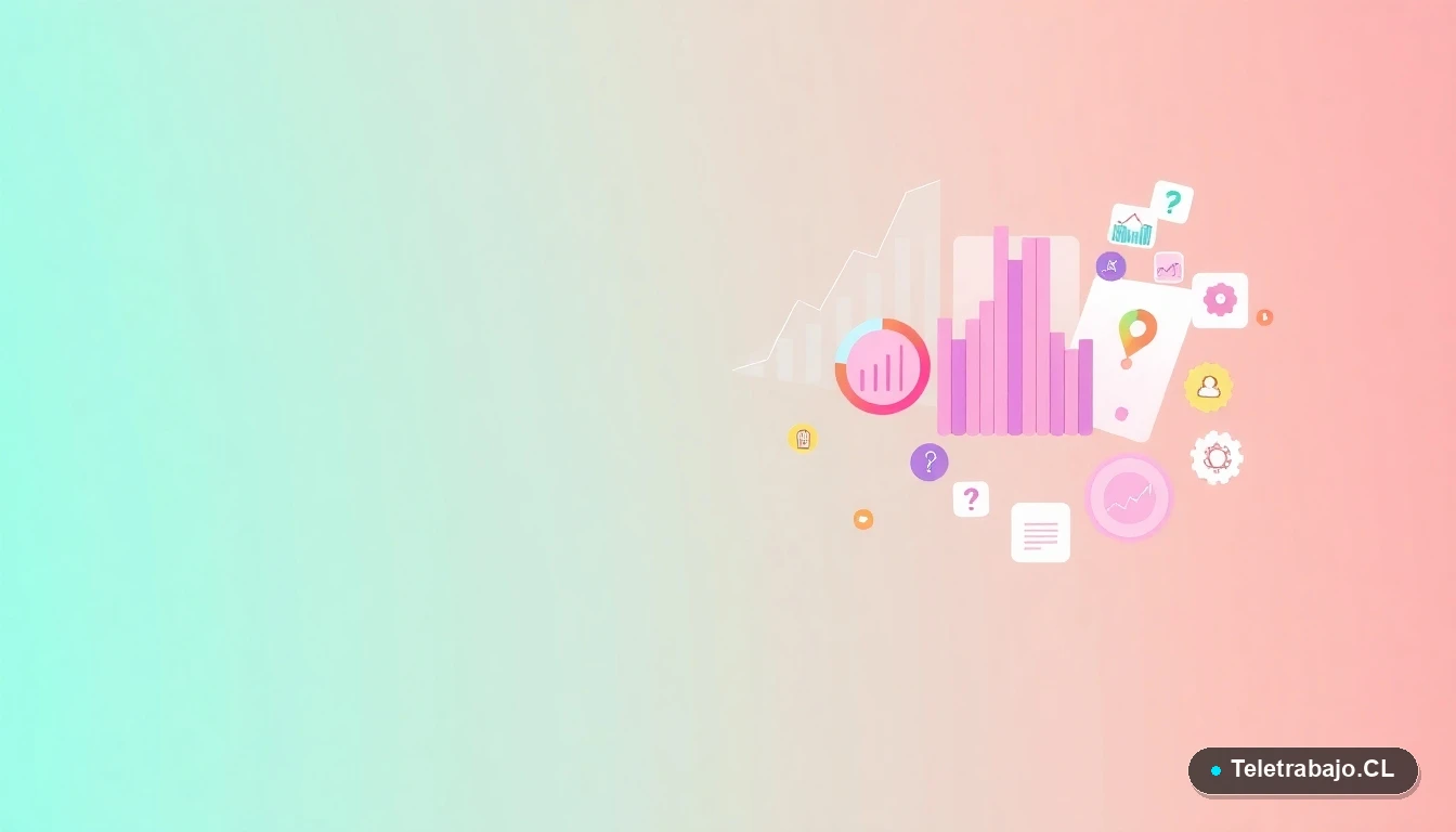 Ilustración abstracta de interfaz de usuario con gráficos flotantes y engranajes en un fondo degradado menta vacío, representando métricas engañosas de productividad.