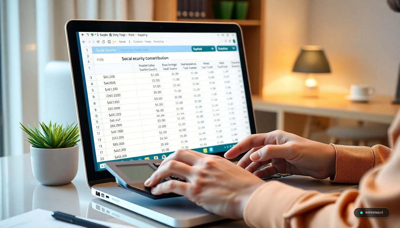 Profesional calculando la equiparación de cotizaciones sociales en su portátil