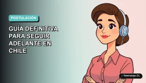 Ilustración vectorial plana de una mujer profesional chilena con expresión resiliente, fondo degradado azul verdoso. Concepto de superar el rechazo laboral.