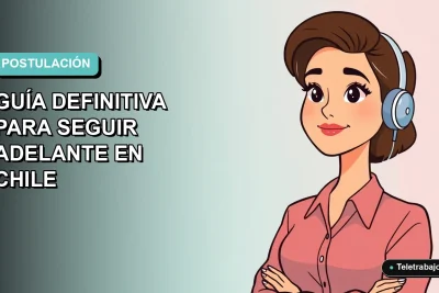 Ilustración vectorial plana de una mujer profesional chilena con expresión resiliente, fondo degradado azul verdoso. Concepto de superar el rechazo laboral.