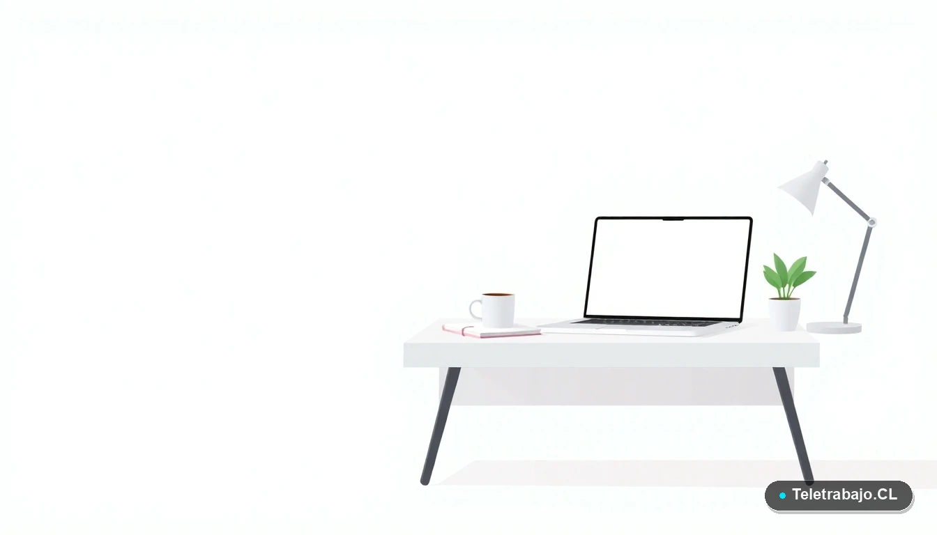 Escritorio moderno minimalista con laptop, cuaderno y planta, fondo degradado menta. Representa un nuevo comienzo y espacio para oportunidades laborales.