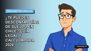 Ilustración vectorial plana de un trabajador masculino de teletrabajo con suéter azul, sobre fondo degradado azul claro. Representa consulta sobre descuentos salariales en Chile.