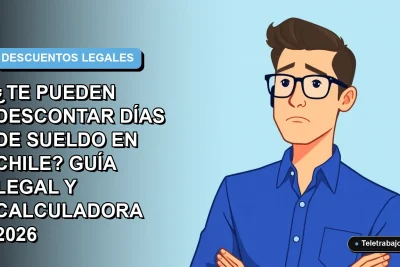 Ilustración vectorial plana de un trabajador masculino de teletrabajo con suéter azul, sobre fondo degradado azul claro. Representa consulta sobre descuentos salariales en Chile.