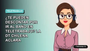 Ilustración vectorial plana de una mujer profesional trabajando desde casa, con fondo degradado azul verdoso, representando consulta sobre derechos en teletrabajo.