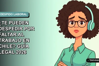 Ilustración vectorial plana estilo Corporate Memphis de una trabajadora de oficina con expresión preocupada, sobre fondo degradado azul verdoso. Concepto legal laboral sobre despido por faltas en Chile.